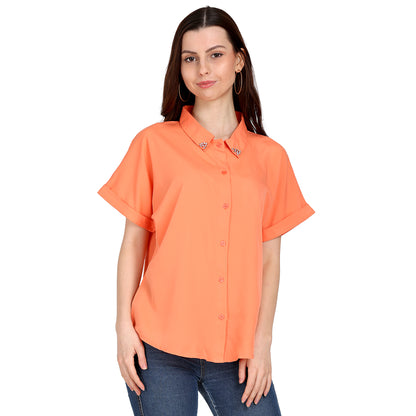 Women Regular Fit Solid Button Down Collar Casual Shirt