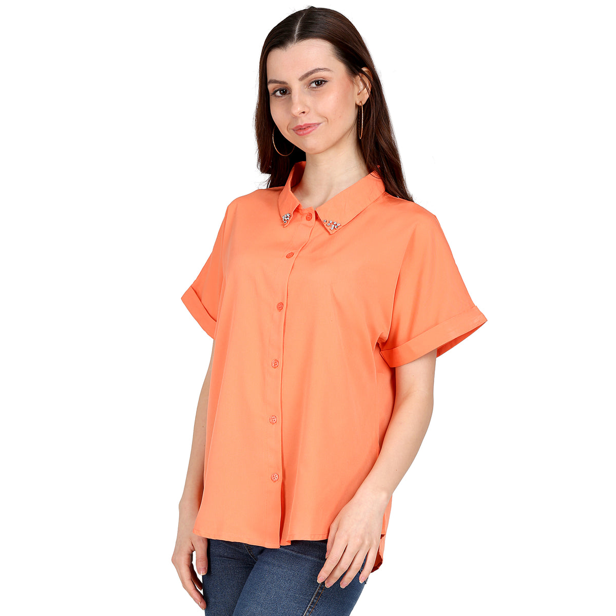 Women Regular Fit Solid Button Down Collar Casual Shirt