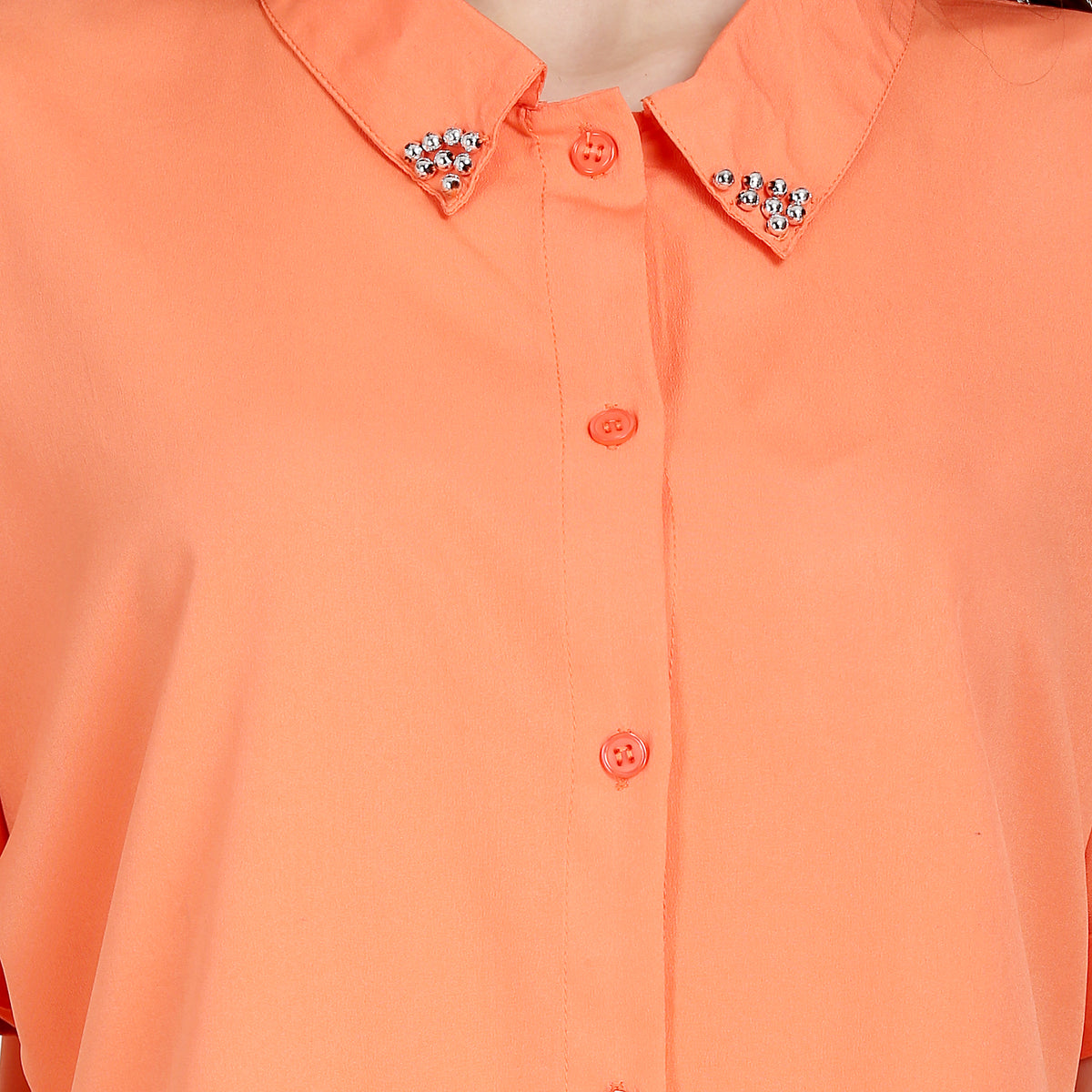 Women Regular Fit Solid Button Down Collar Casual Shirt