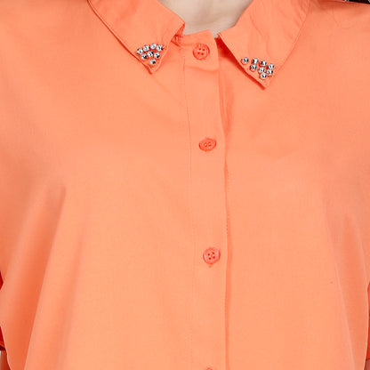 Women Regular Fit Solid Button Down Collar Casual Shirt