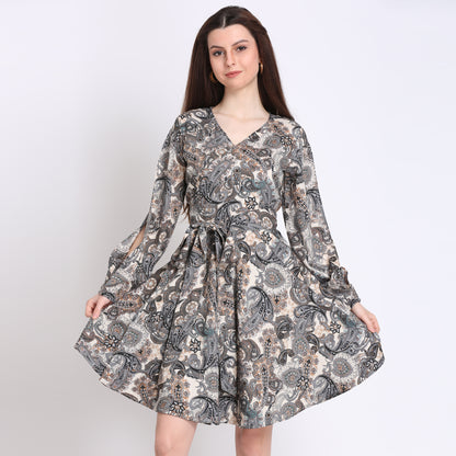 Women Wrap Grey Above Knee/Mid Thigh Length Dress