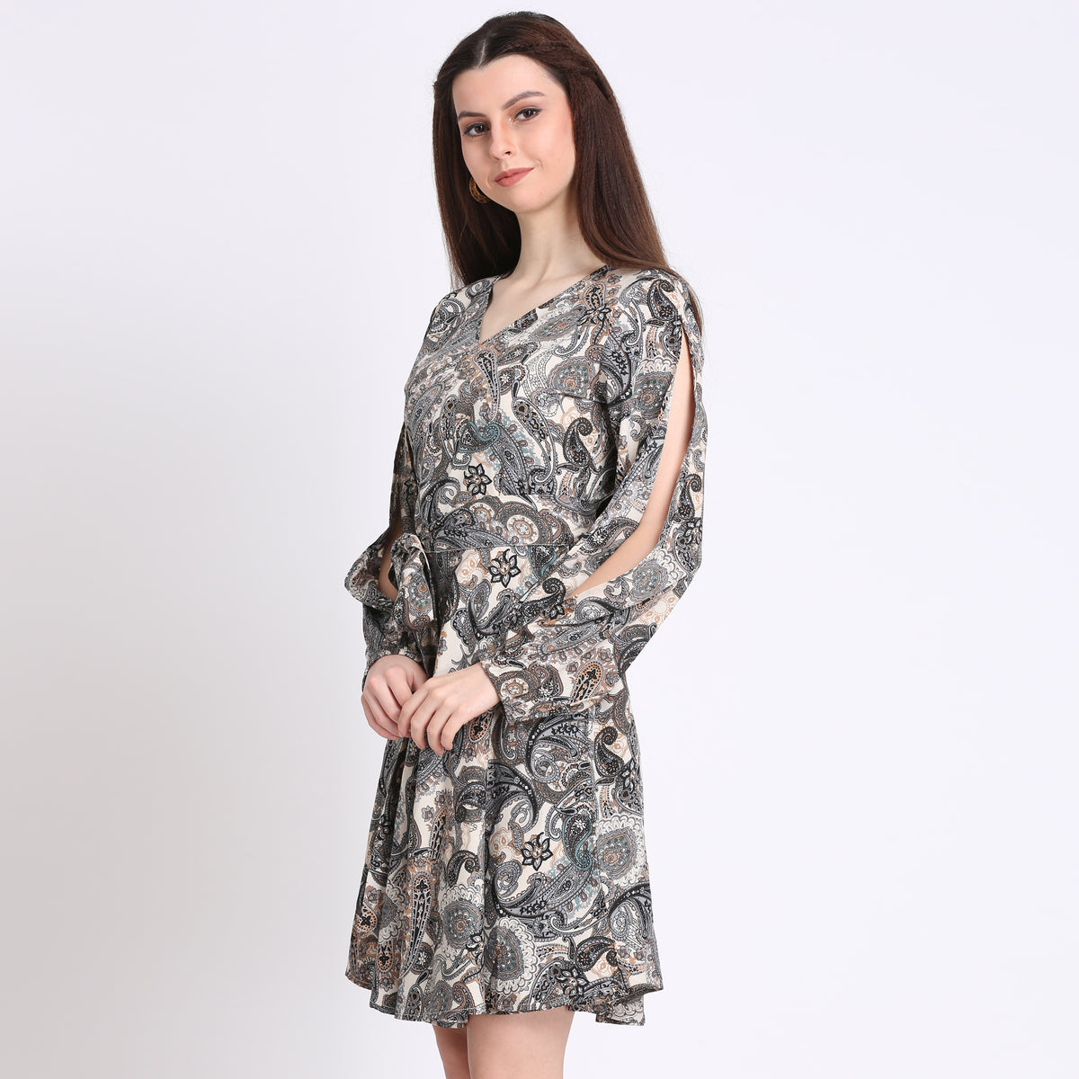 Women Wrap Grey Above Knee/Mid Thigh Length Dress