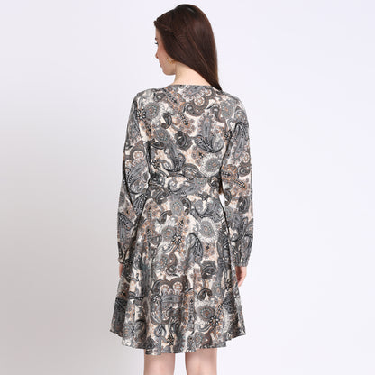 Women Wrap Grey Above Knee/Mid Thigh Length Dress