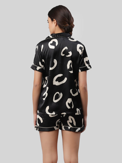 Women Top & Shorts Set Black Printed