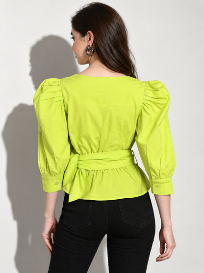 Women's Lime Belted Peplum Top