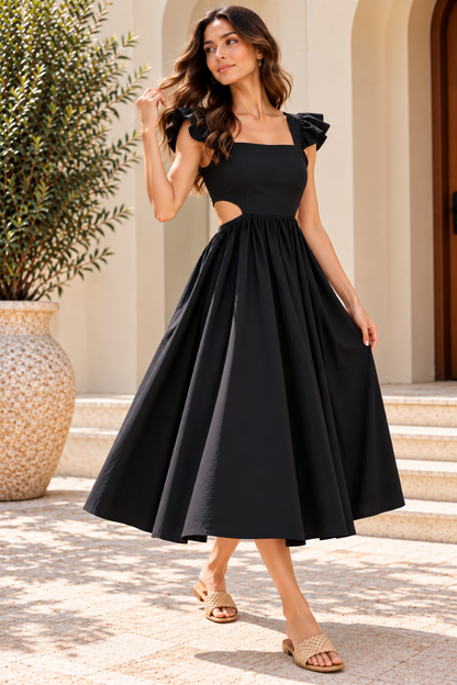Women A-line Black Midi/Calf Length Dress
