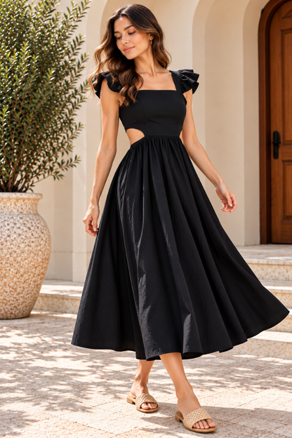 Women A-line Black Midi/Calf Length Dress