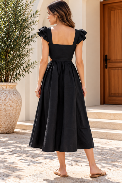 Women A-line Black Midi/Calf Length Dress