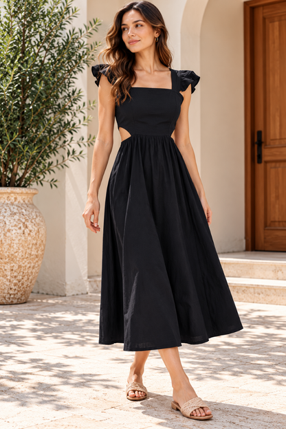 Women A-line Black Midi/Calf Length Dress