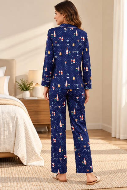 Women Shirt & Pyjama set Blue Abstract