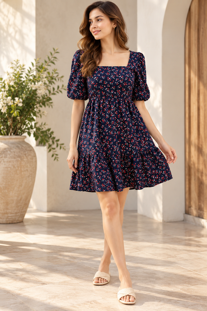 Women A-line Blue Above Knee/Mid Thigh Length Dress