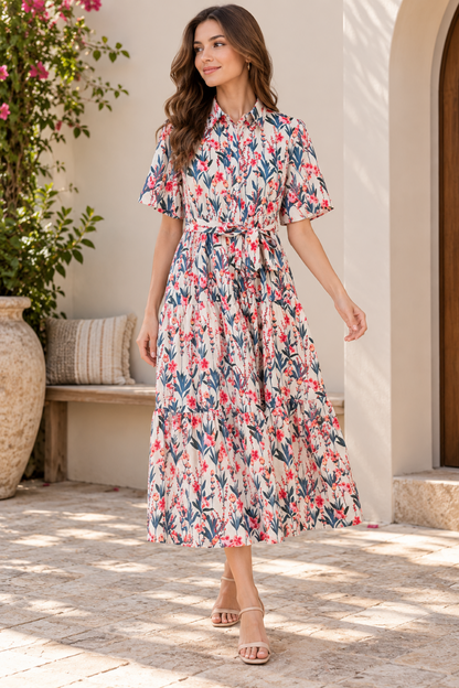 Women Gathered Beige Midi/Calf Length Dress