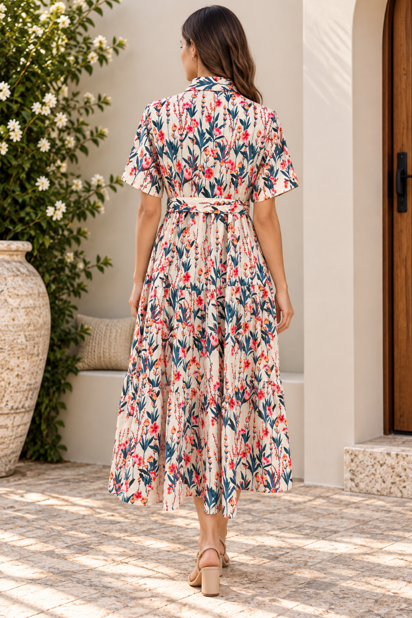 Women Gathered Beige Midi/Calf Length Dress