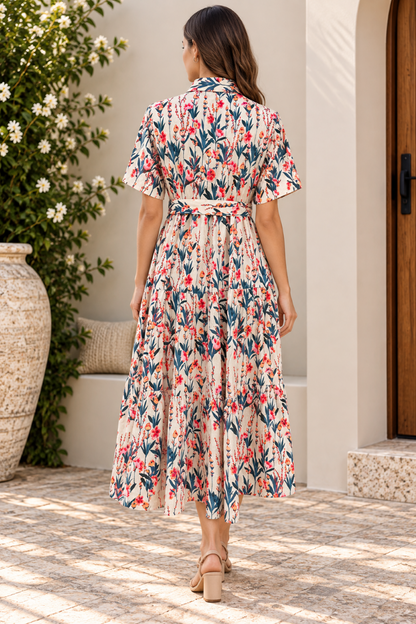 Women Gathered Beige Midi/Calf Length Dress