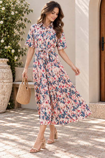 Women Gathered Beige Midi/Calf Length Dress