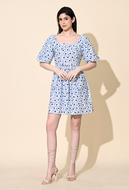 Women A-line Blue Mini/Short Dress