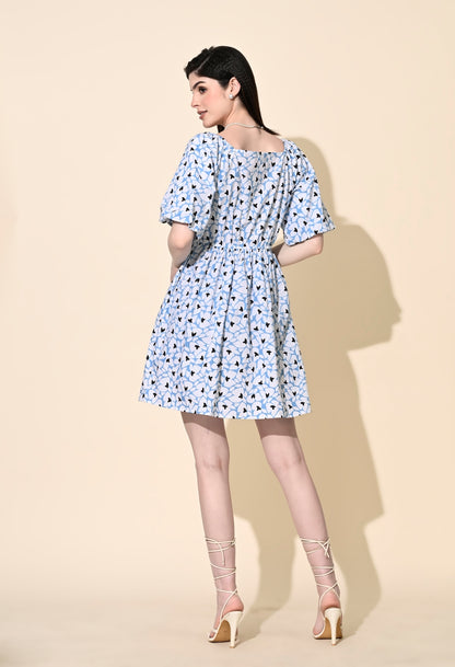 Women A-line Blue Mini/Short Dress