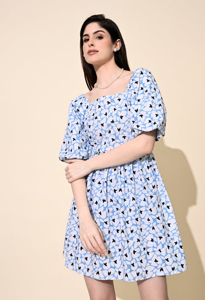 Women A-line Blue Mini/Short Dress
