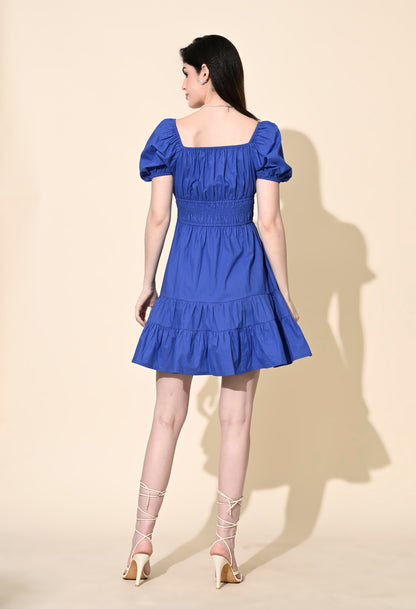 Women A-line Blue Mini/Short Dress