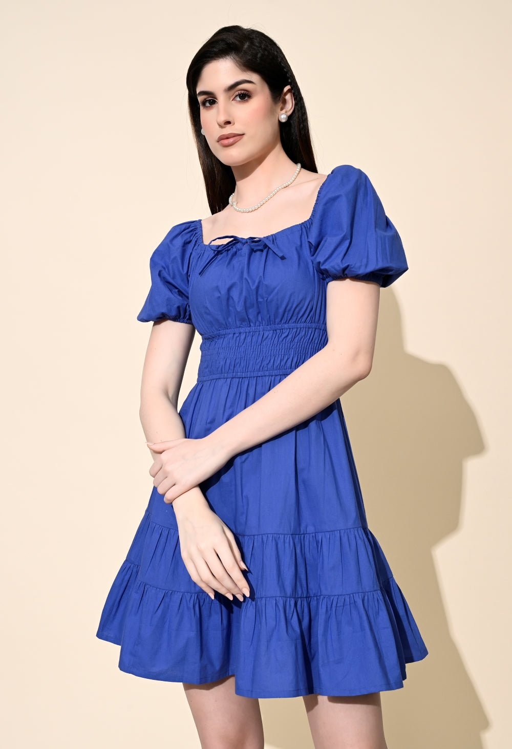Women A-line Blue Mini/Short Dress