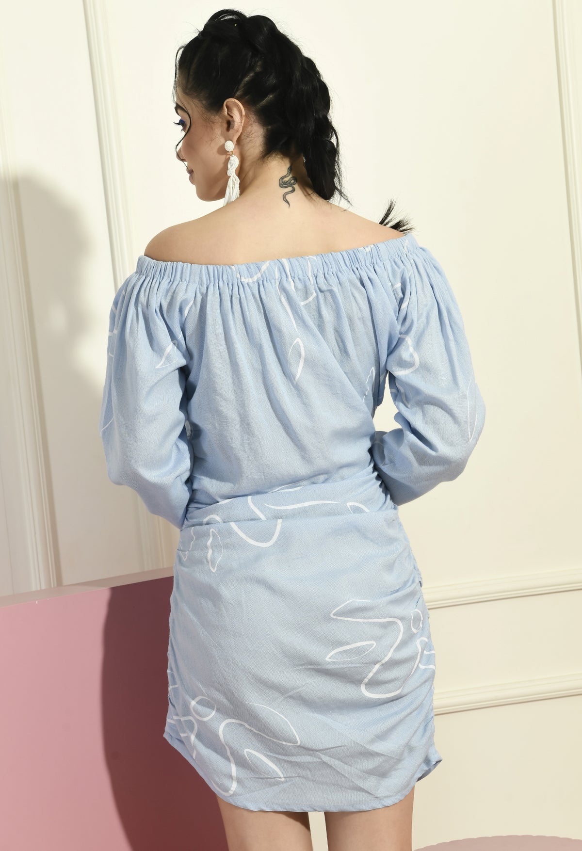 Women Bodycon Light Blue, White Mini/Short Dress