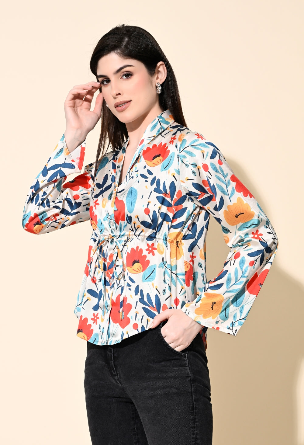 Party Bell Sleeves Printed Women Multicolor Top