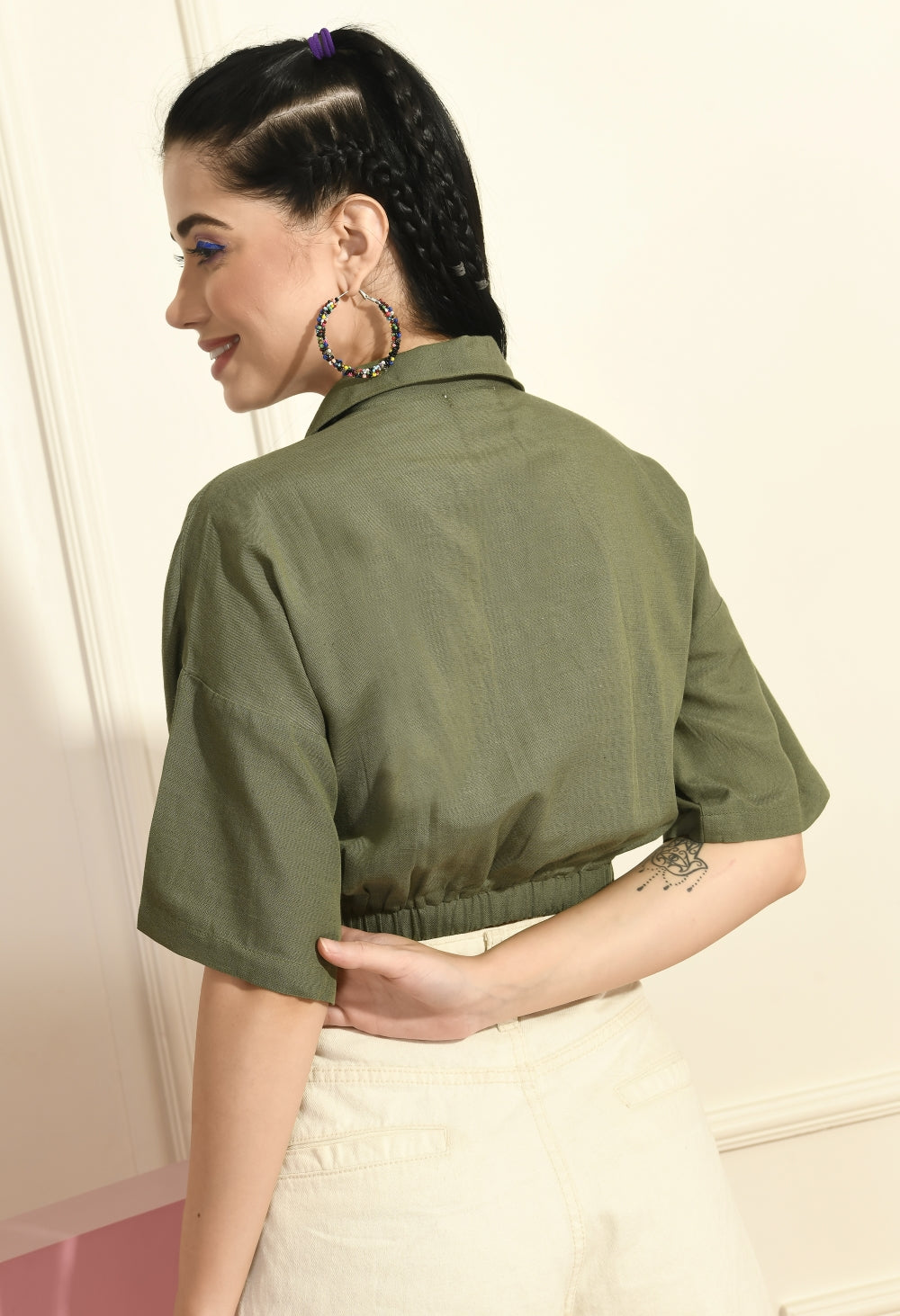 Casual Regular Sleeves Solid Women Dark Green Top