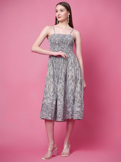 Women Fit and Flare Grey Knee Length Dress