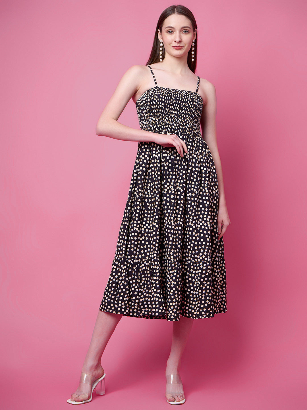 Women Fit and Flare Black Below Knee Dress