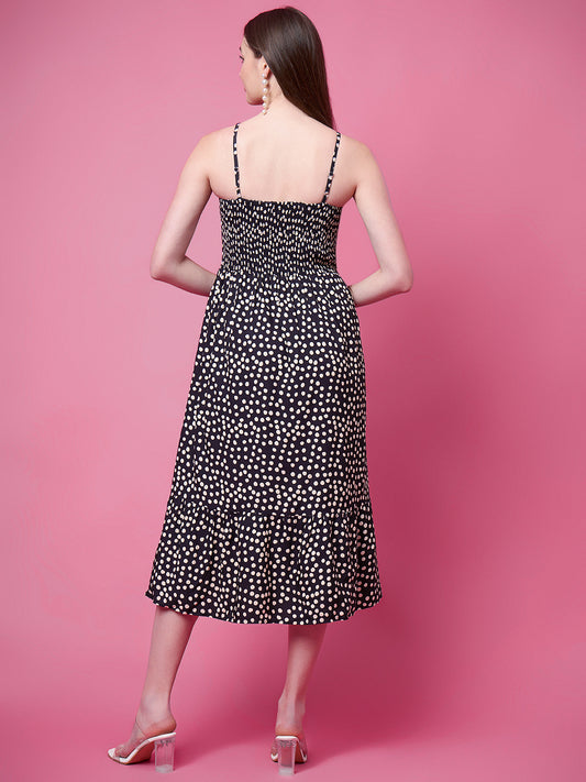 Women Fit and Flare Black Below Knee Dress