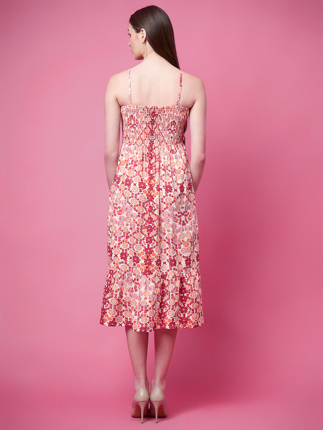 Women Fit and Flare Pink Knee Length Dress