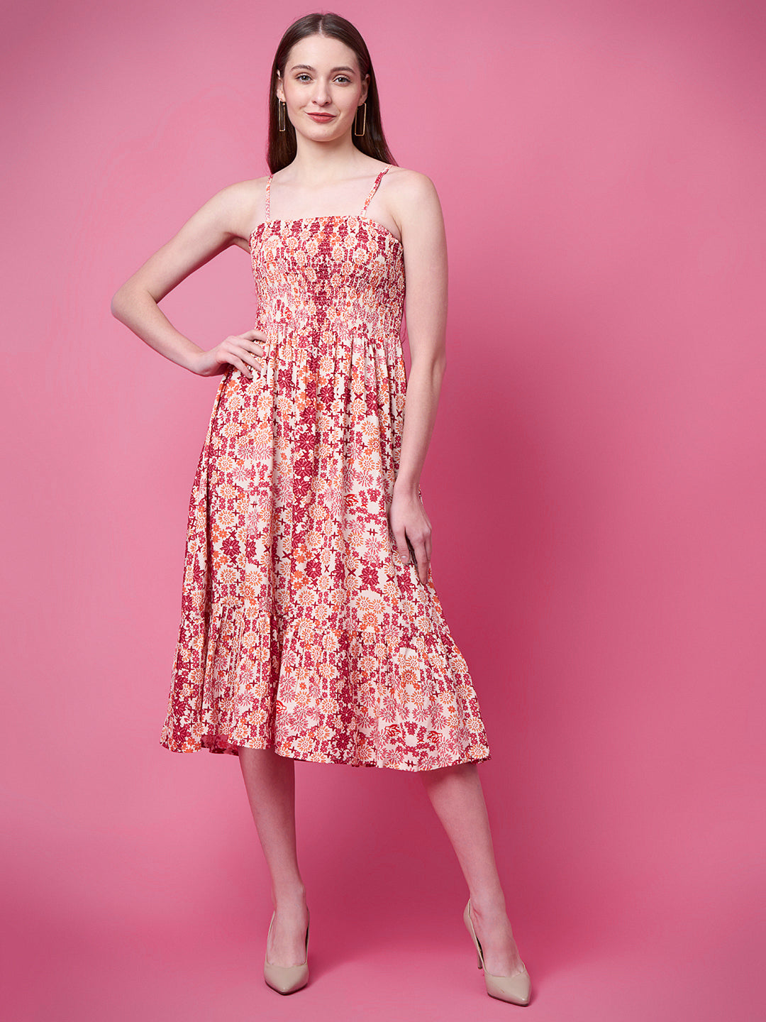 Women Fit and Flare Pink Knee Length Dress