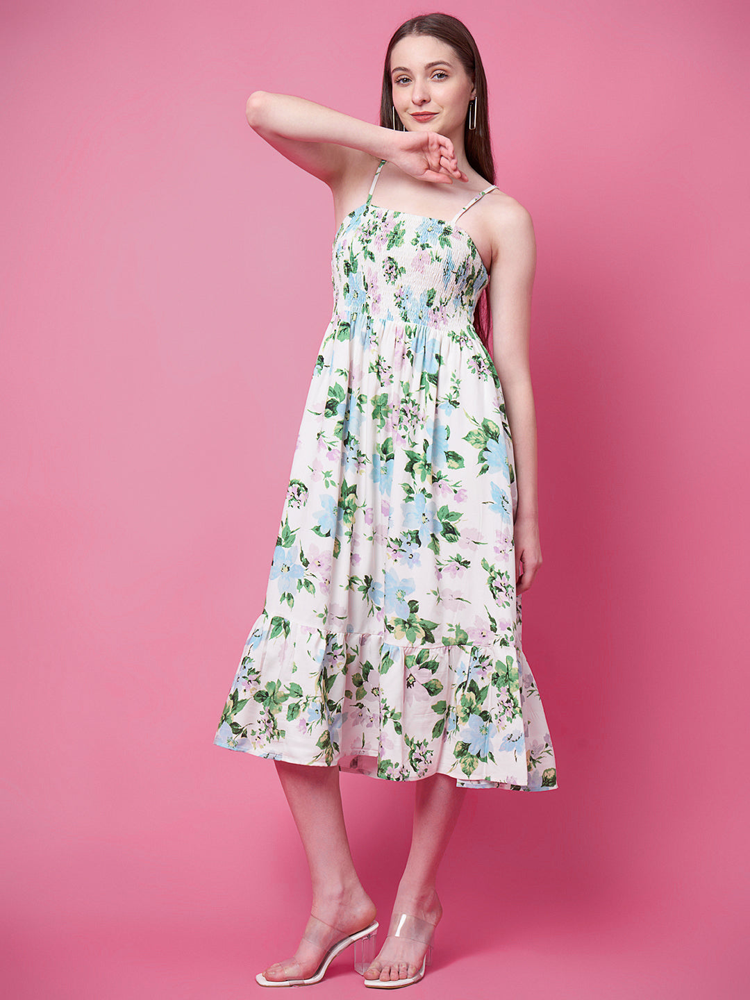 Women Fit and Flare Green Knee Length Dress