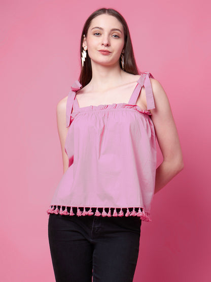 Party Sleeveless Solid Women Pink Top
