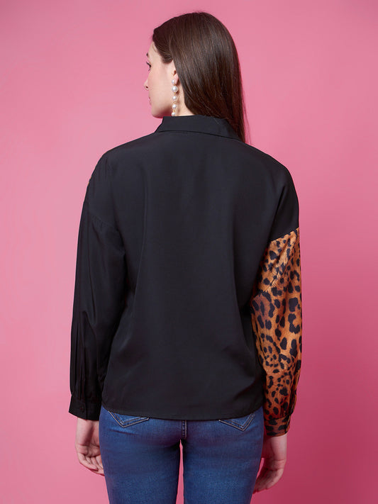 Women Regular Fit Printed Collarless Collar Party Shirt