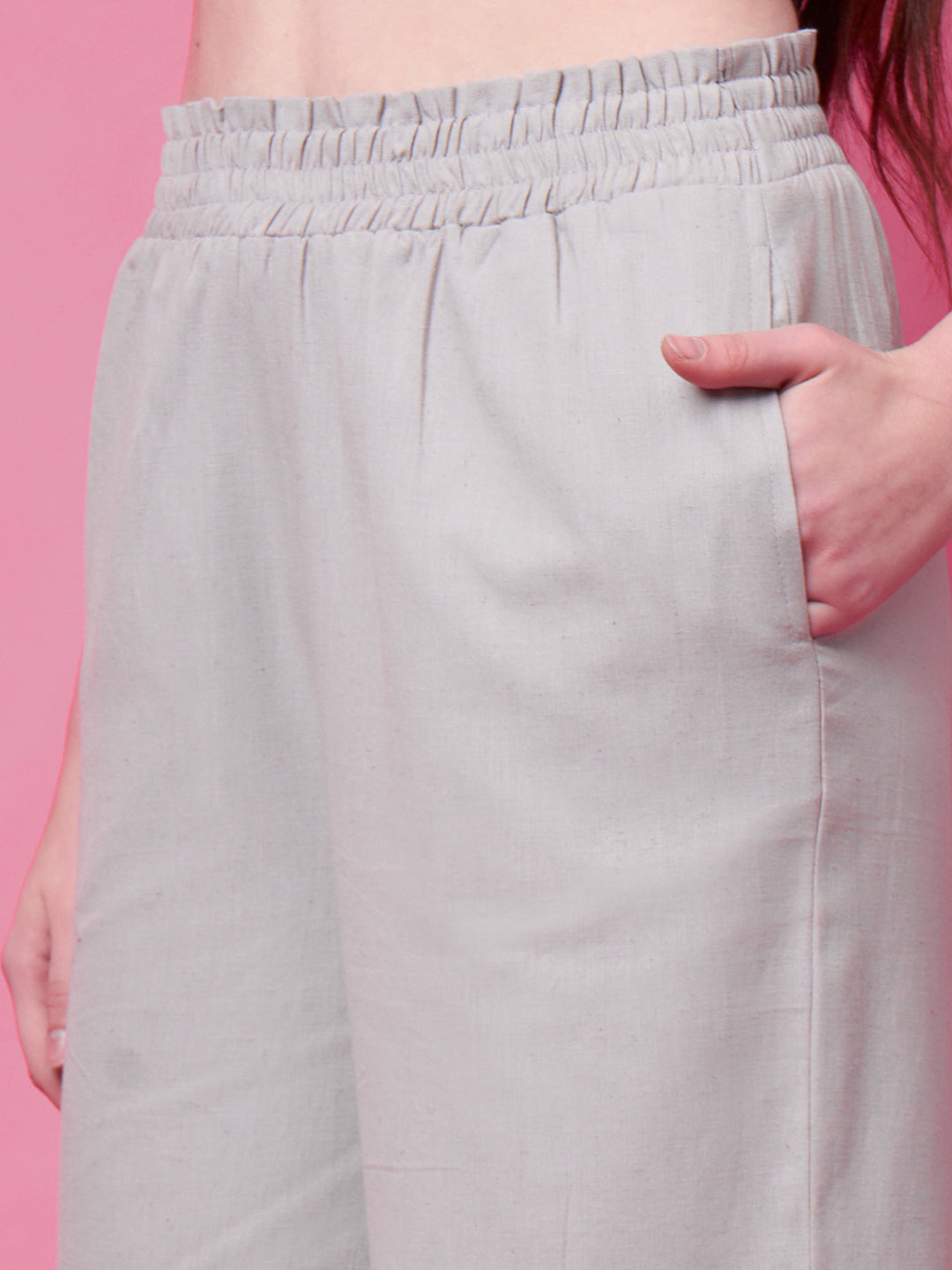 Women Flared Grey Pure Cotton Trousers