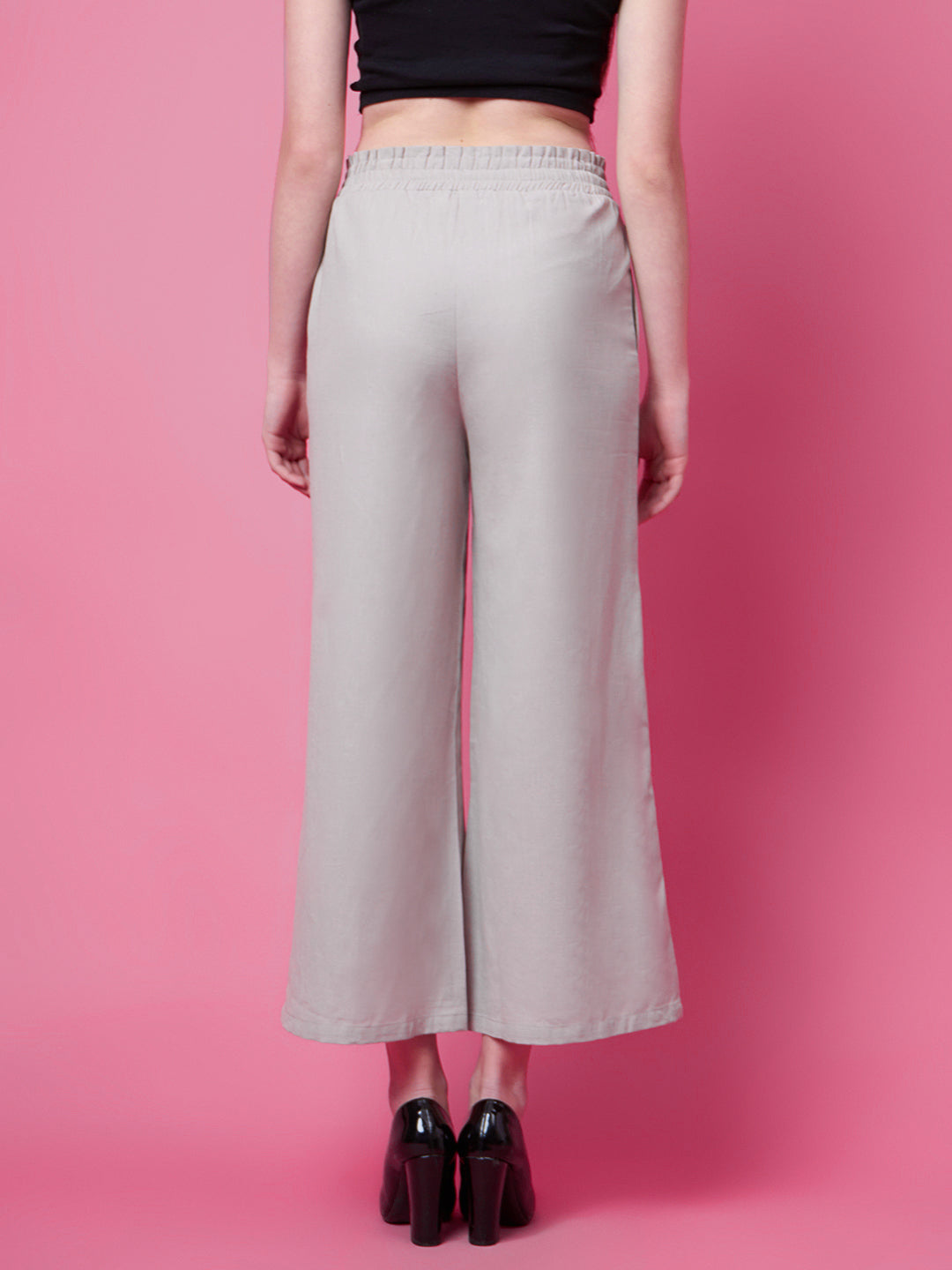 Women Flared Grey Pure Cotton Trousers