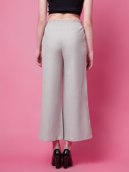 Women Flared Grey Pure Cotton Trousers