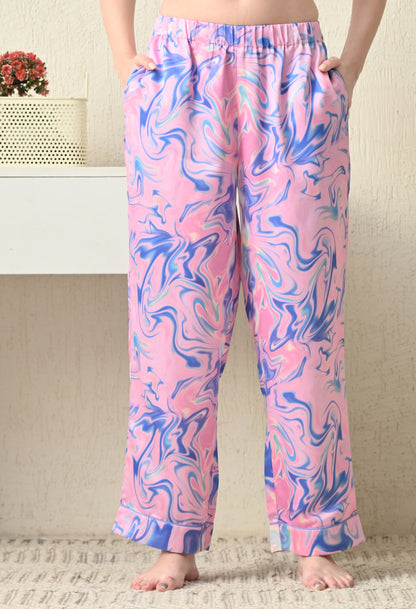 Women Shirt & Pyjama set Pink Printed