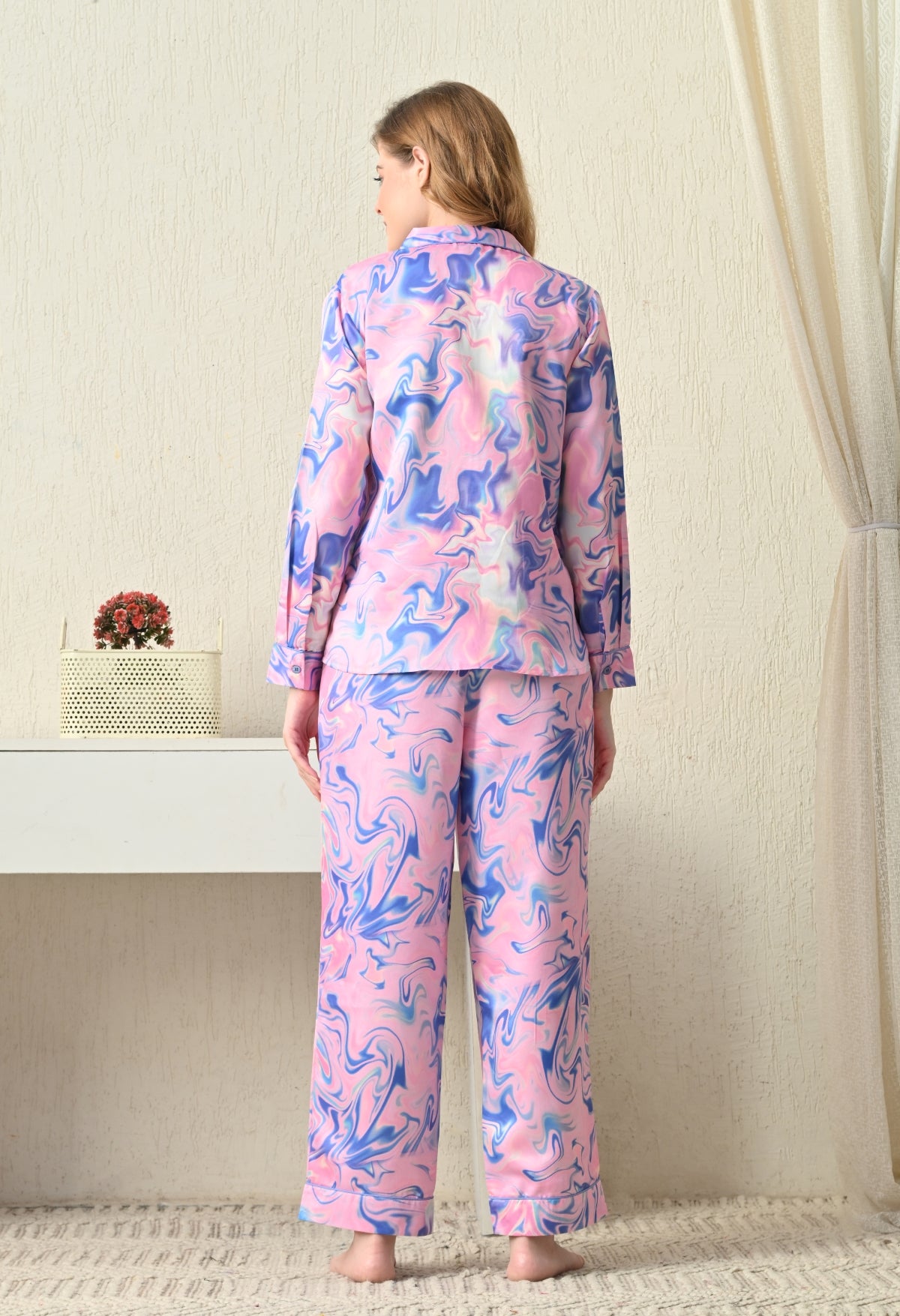 Women Shirt & Pyjama set Pink Printed