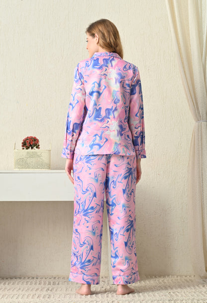 Women Shirt & Pyjama set Pink Printed