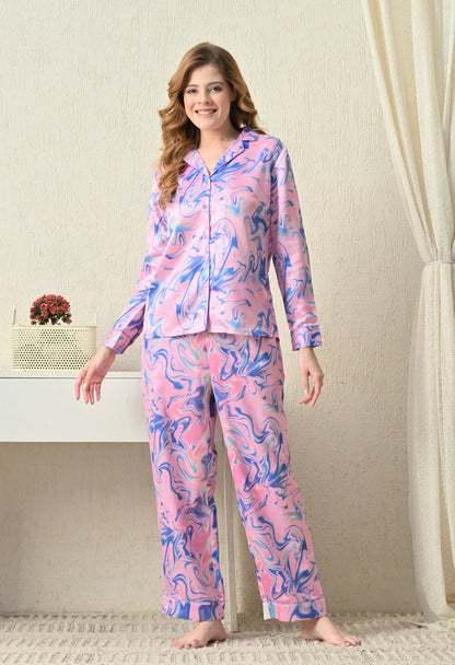 Women Shirt & Pyjama set Pink Printed