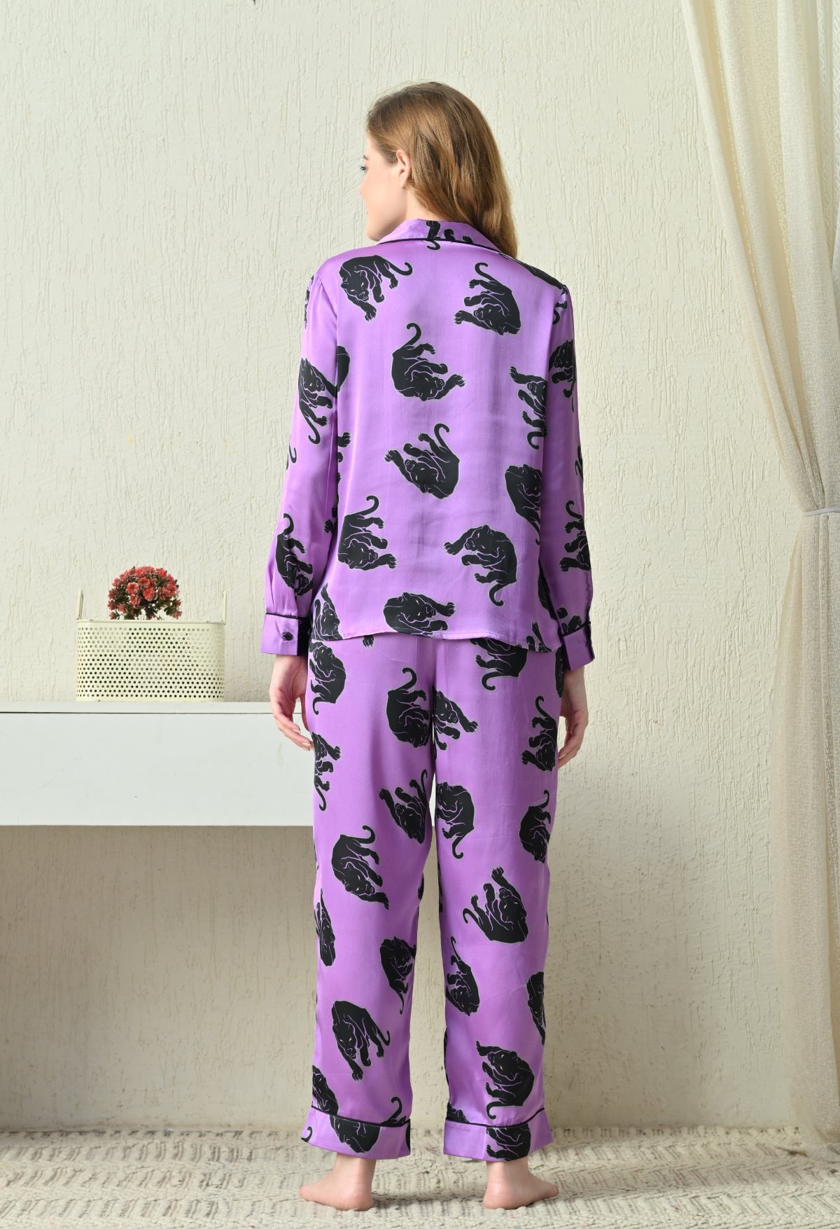 Women Shirt & Pyjama set Purple Printed