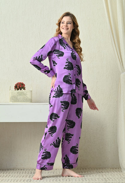 Women Shirt & Pyjama set Purple Printed