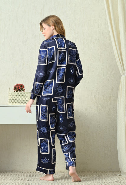Women Shirt & Pyjama set Blue Printed