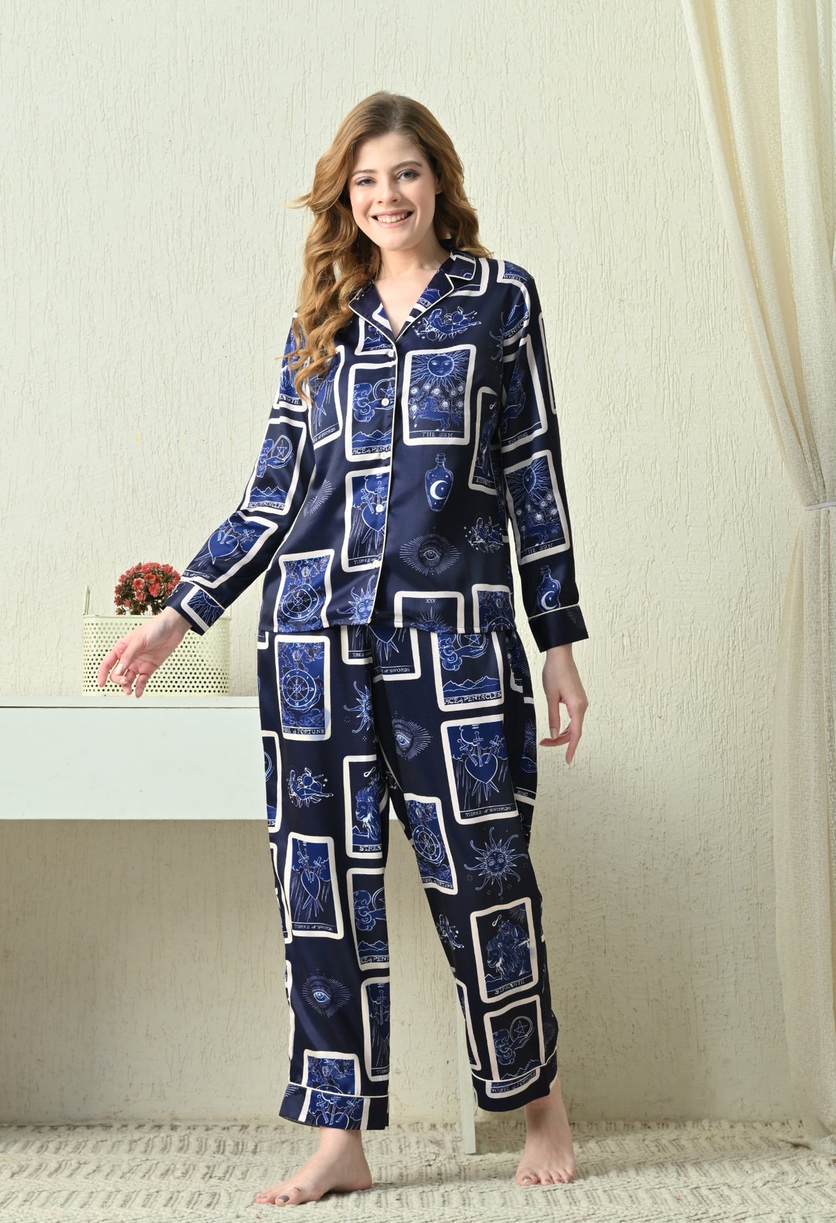 Women Shirt & Pyjama set Blue Printed