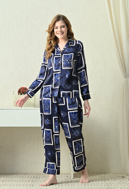 Women Shirt & Pyjama set Blue Printed
