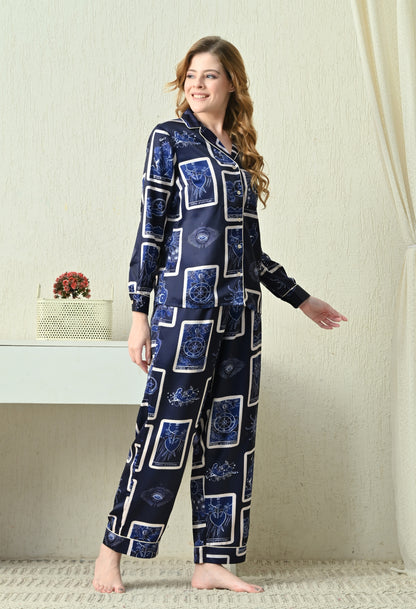 Women Shirt & Pyjama set Blue Printed