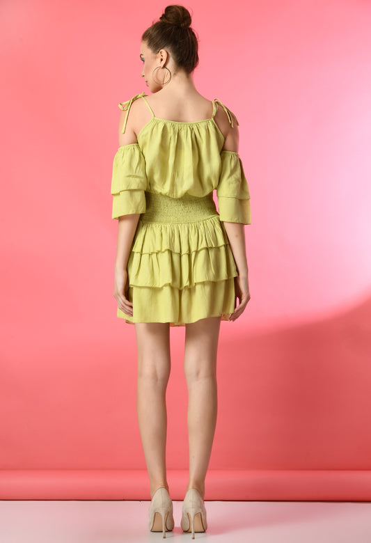 Women Fit and Flare Green Mini/Short Dress