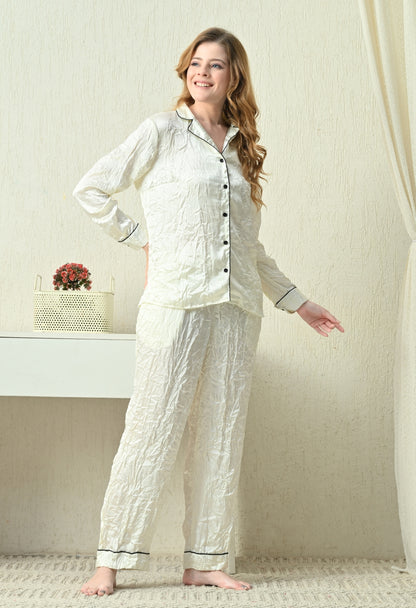 Women Shirt & Pyjama set White Printed